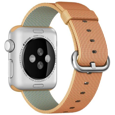 Curea iUni compatibila cu Apple Watch 1/2/3/4/5/6/7, 38mm, Nylon, Woven Strap, Gold/Red
