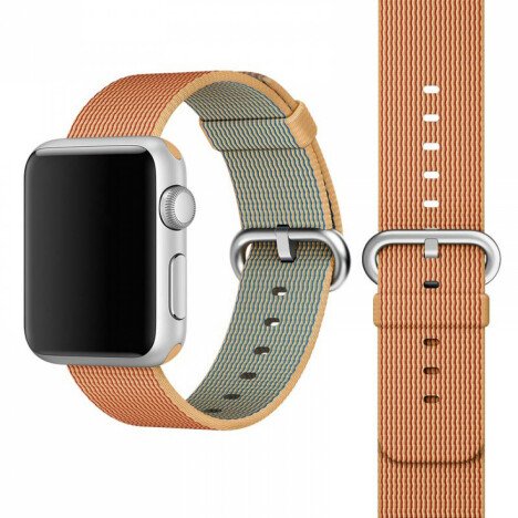 Curea iUni compatibila cu Apple Watch 1/2/3/4/5/6/7, 42mm, Nylon, Woven Strap, Gold/Red